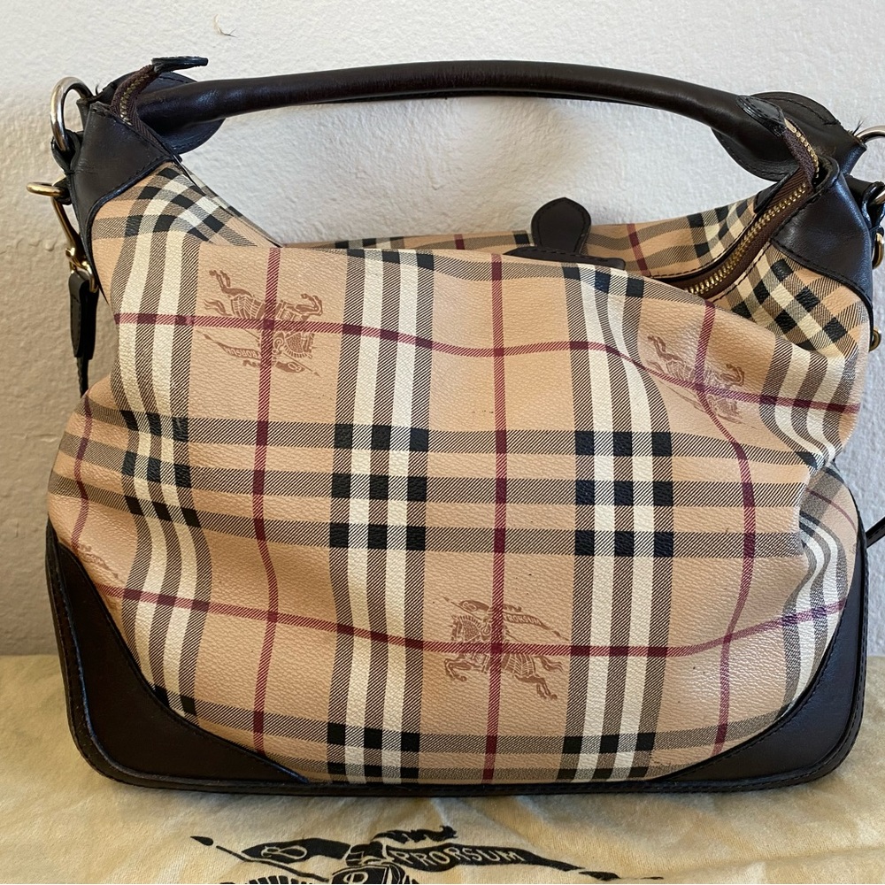 *Authentic Burberry Medium Haymarket Hobo w/ rolled shoulder strap & long strap*